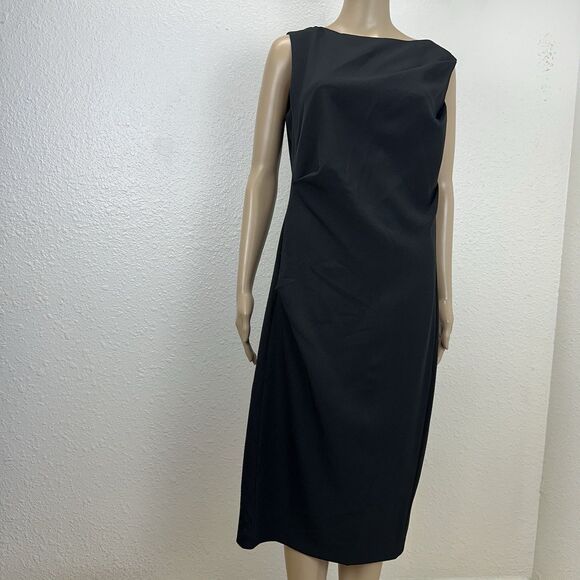 Donna Morgan Draped Front Sleeveless Sheath Dress Black V-back Size L Capsule - Picture 9 of 10